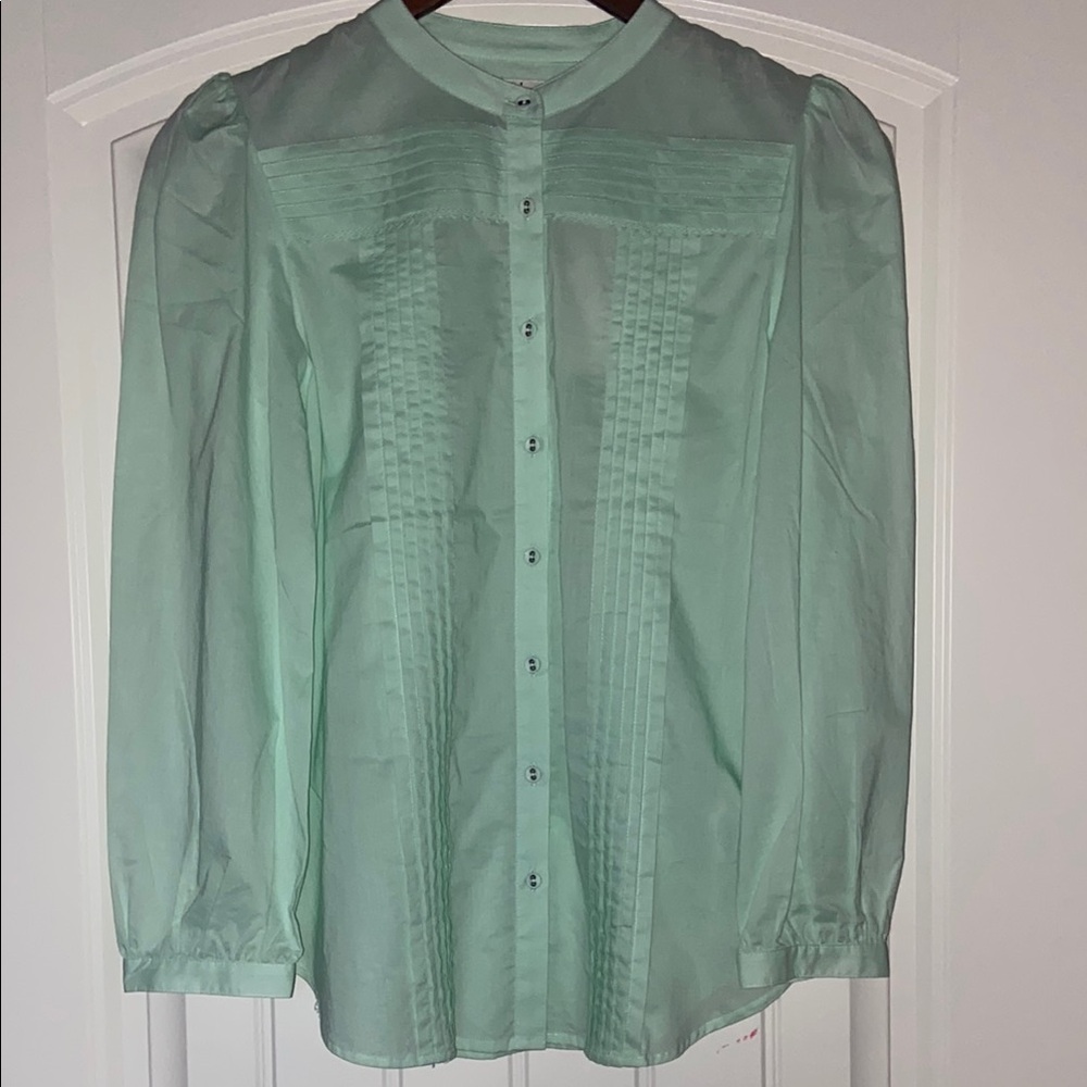 Joie Green Dress Shirt with Pintuck Detailing